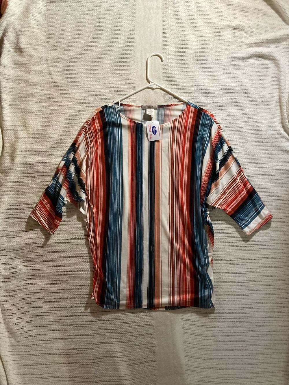 Maxway Ultra Teeze Multicolor Striped V-Neck Short Sleeve Blouse Top